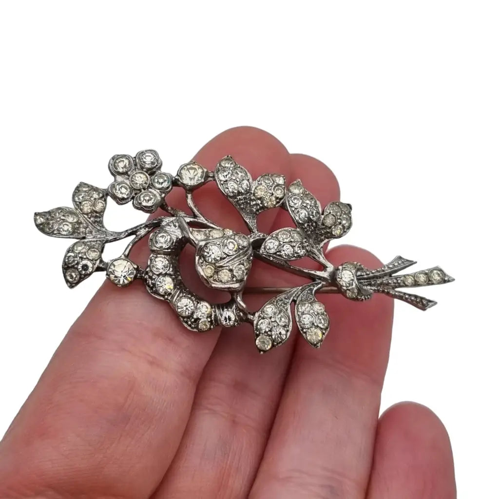 Broches de flores chapados en oro Vintage para mujer, ramo de diamantes de  imitación para boda