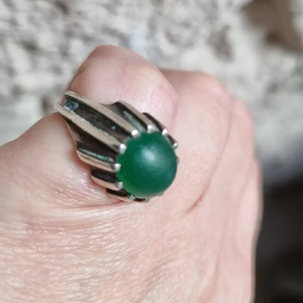 Anillo de plata vintage para mujer anillo piedra verde joyería boho regalos