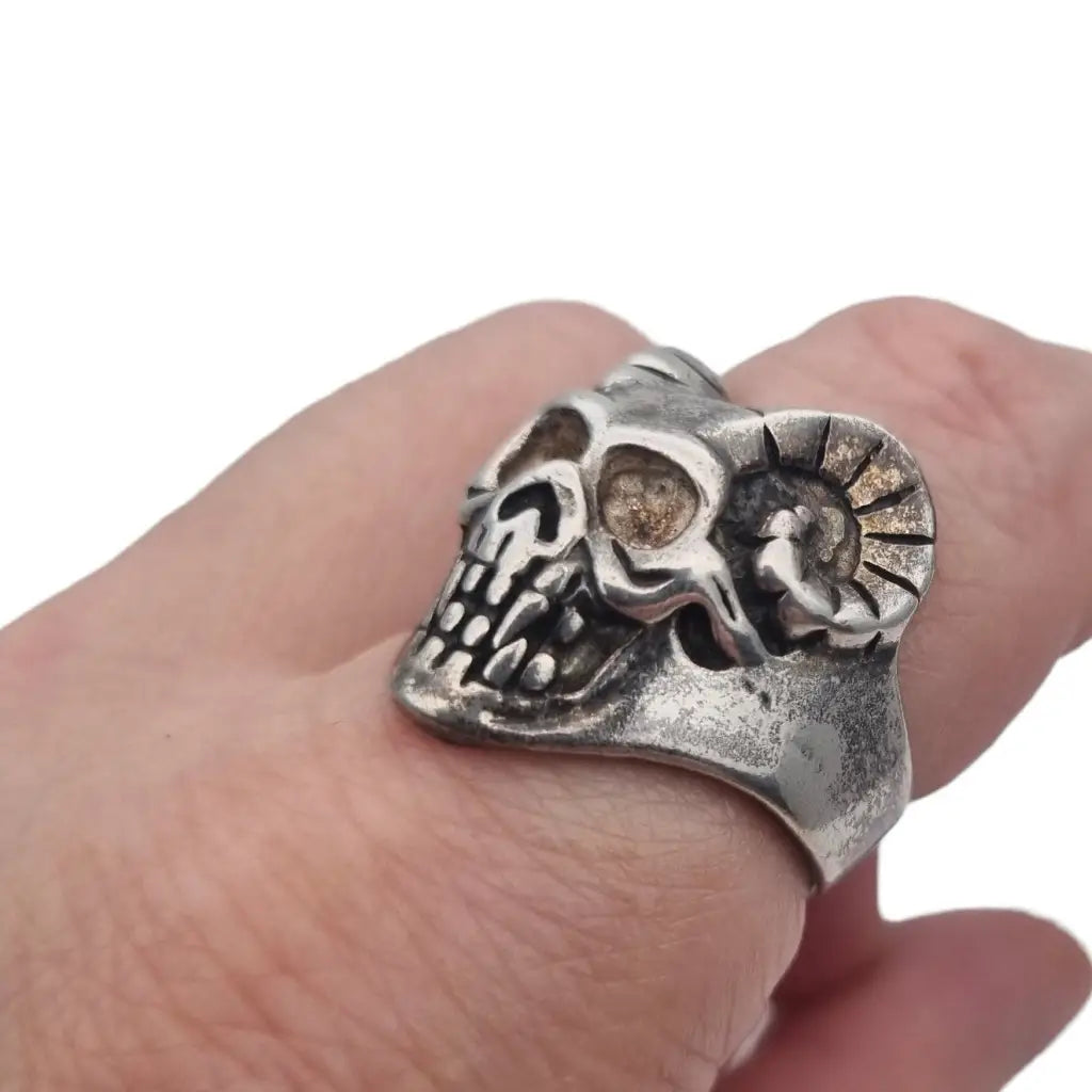 Anillo de calavera plata ley para hombre anillo cuerno