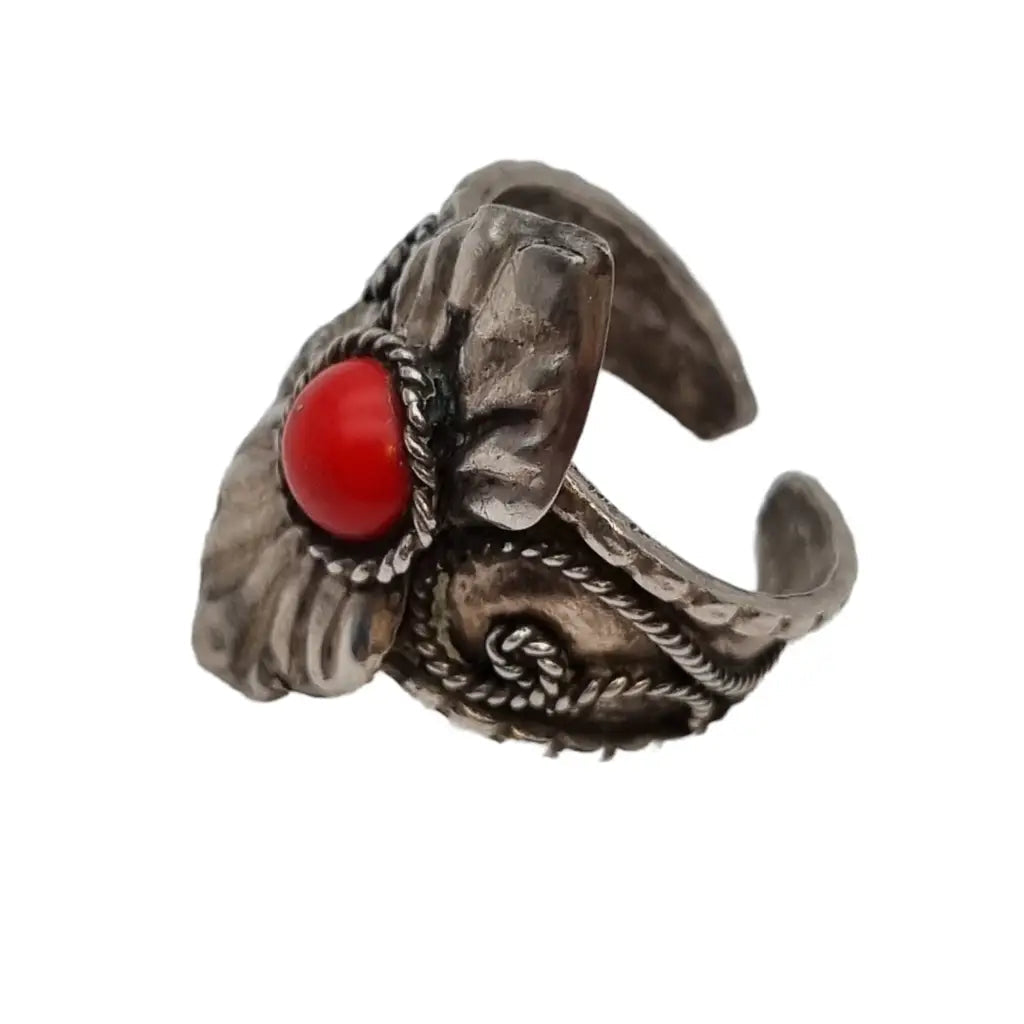 Anillo de plata rojo vintage para mujer estilo boho y ajustable joyería antigua