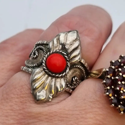 Anillo de plata rojo vintage para mujer estilo boho y ajustable joyería antigua