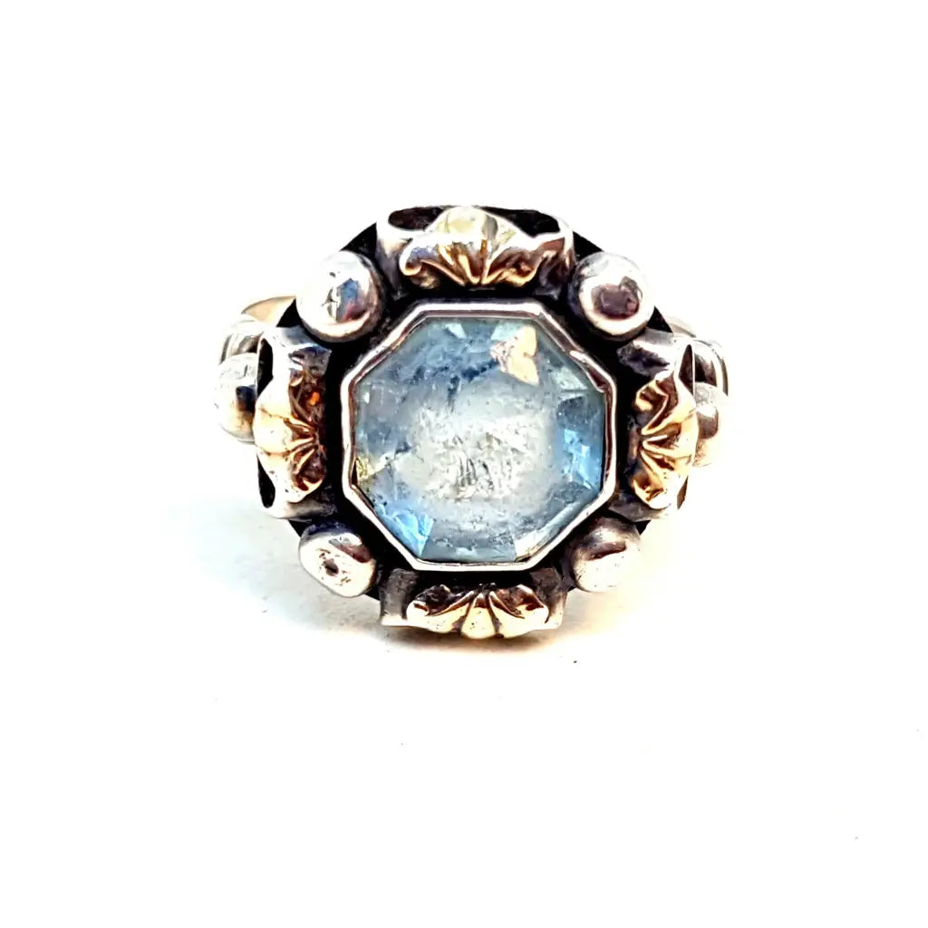 Anillo art déco de plata y símil aguamarina. Circa 1940. - LaBizarreSusu