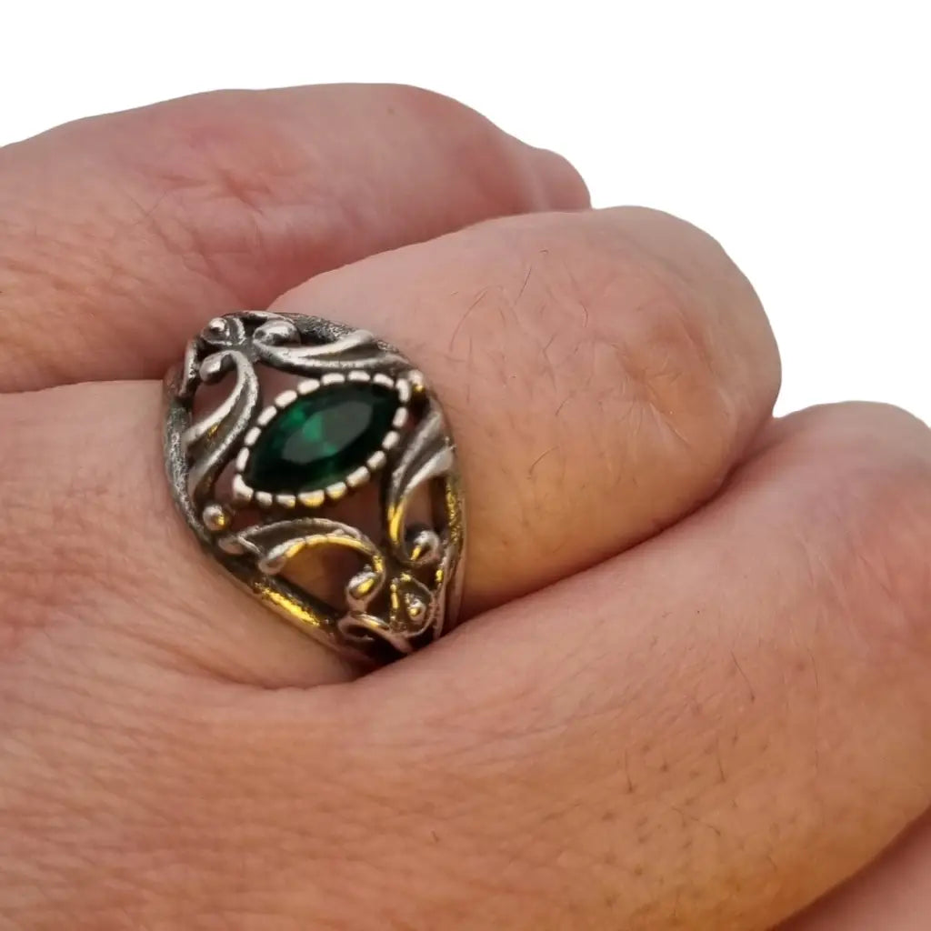 Anillo de plata victoriano anillo verde vintage anillos para mujer