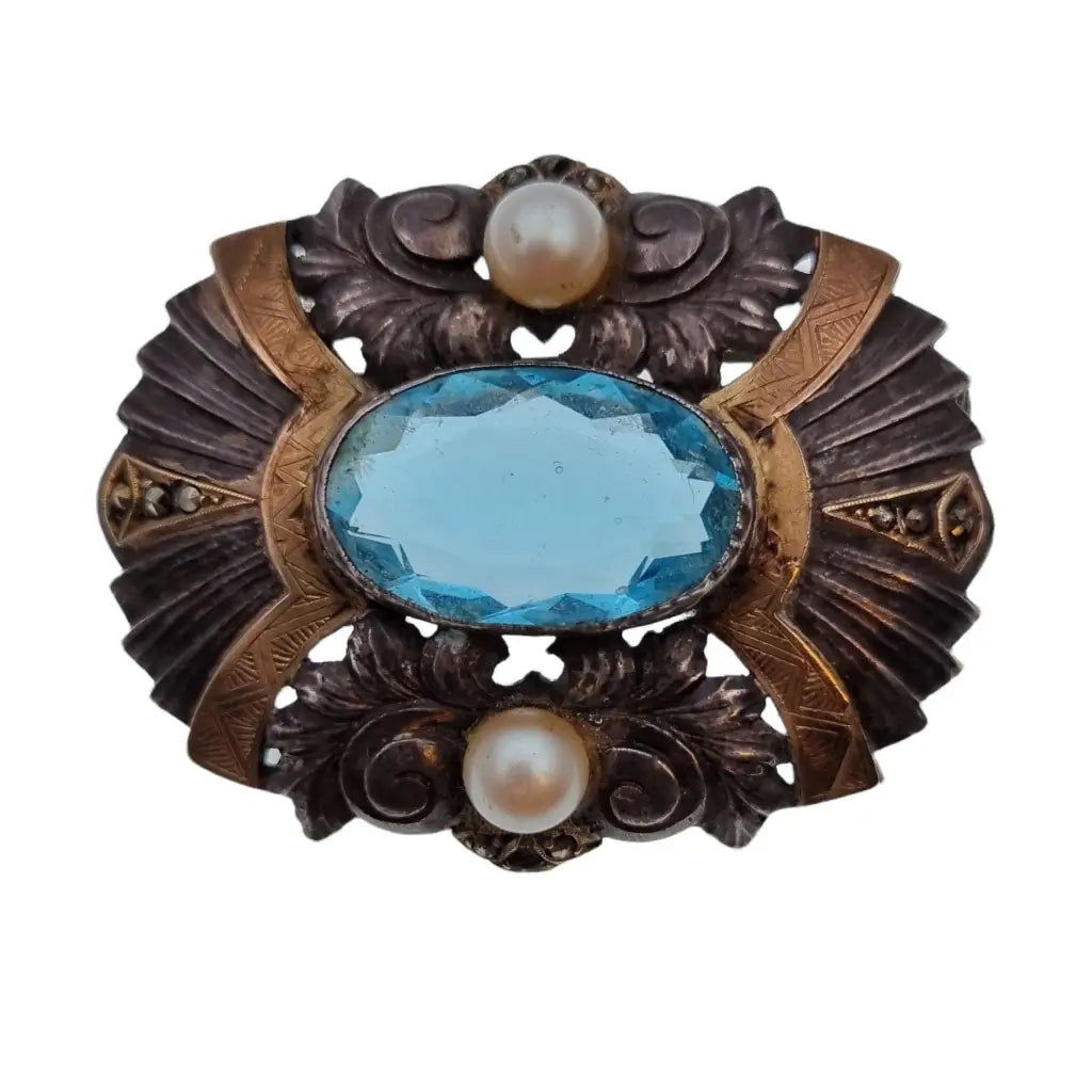 Broche art deco de plata joyería vintage para mujer broche azul