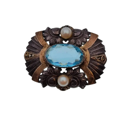 Broche art deco de plata joyería vintage para mujer broche azul