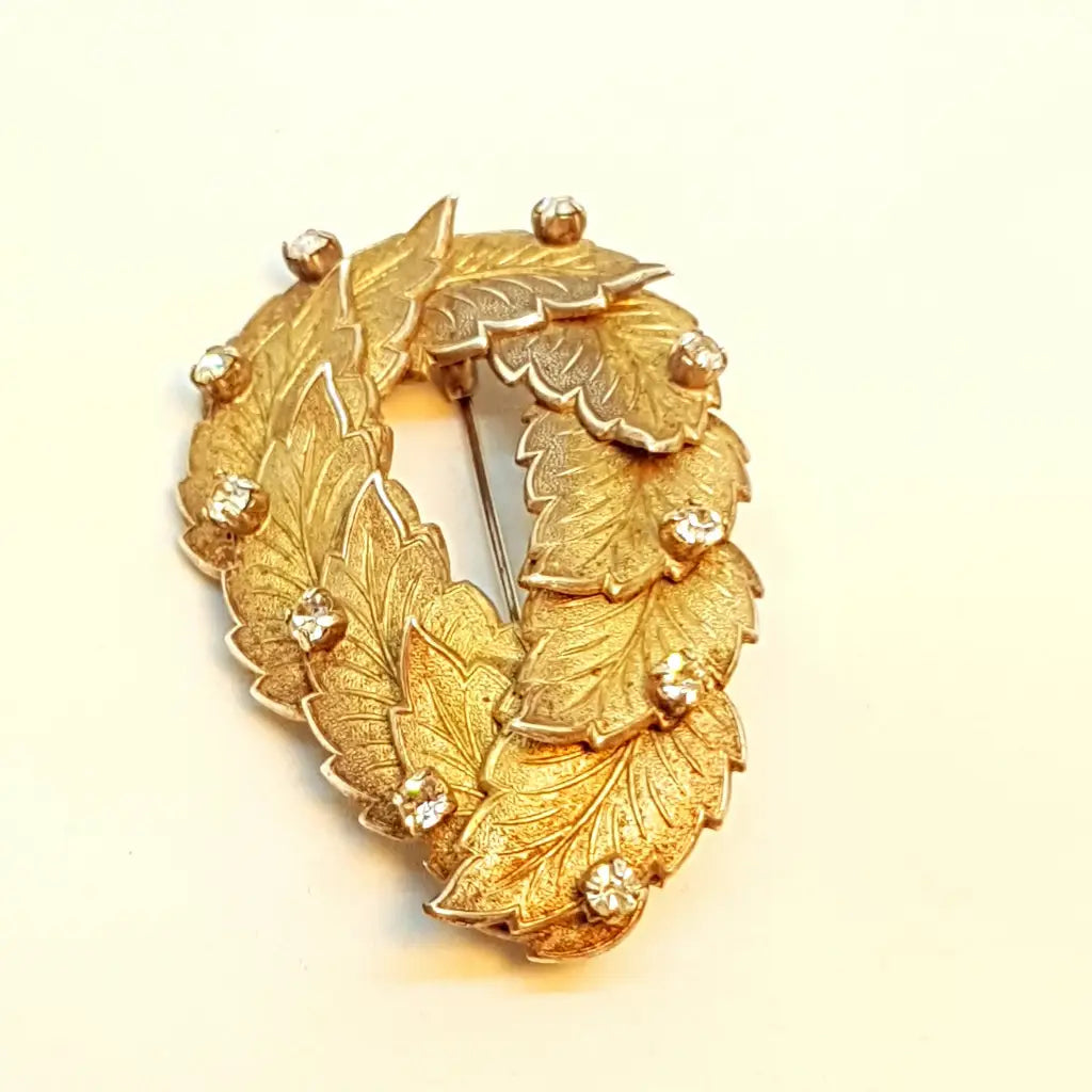 Broche hoja vintage de plata con pedrería regalos para mujer