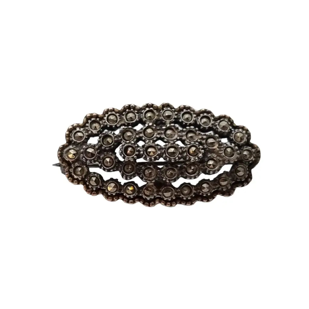 Broche de plata art deco alfiler Vintage granate con marcasitas. Regalo