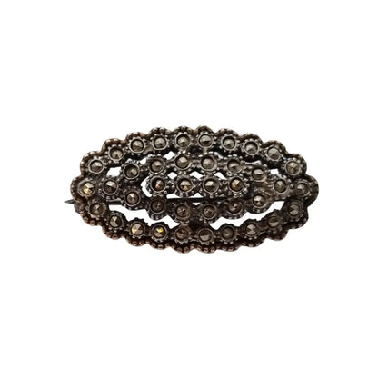 Broche de plata art deco alfiler Vintage granate con marcasitas. Regalo