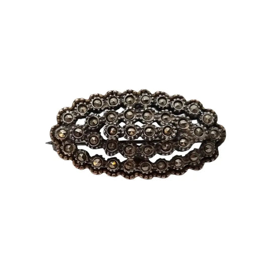 Broche de plata art deco alfiler Vintage granate con marcasitas. Regalo