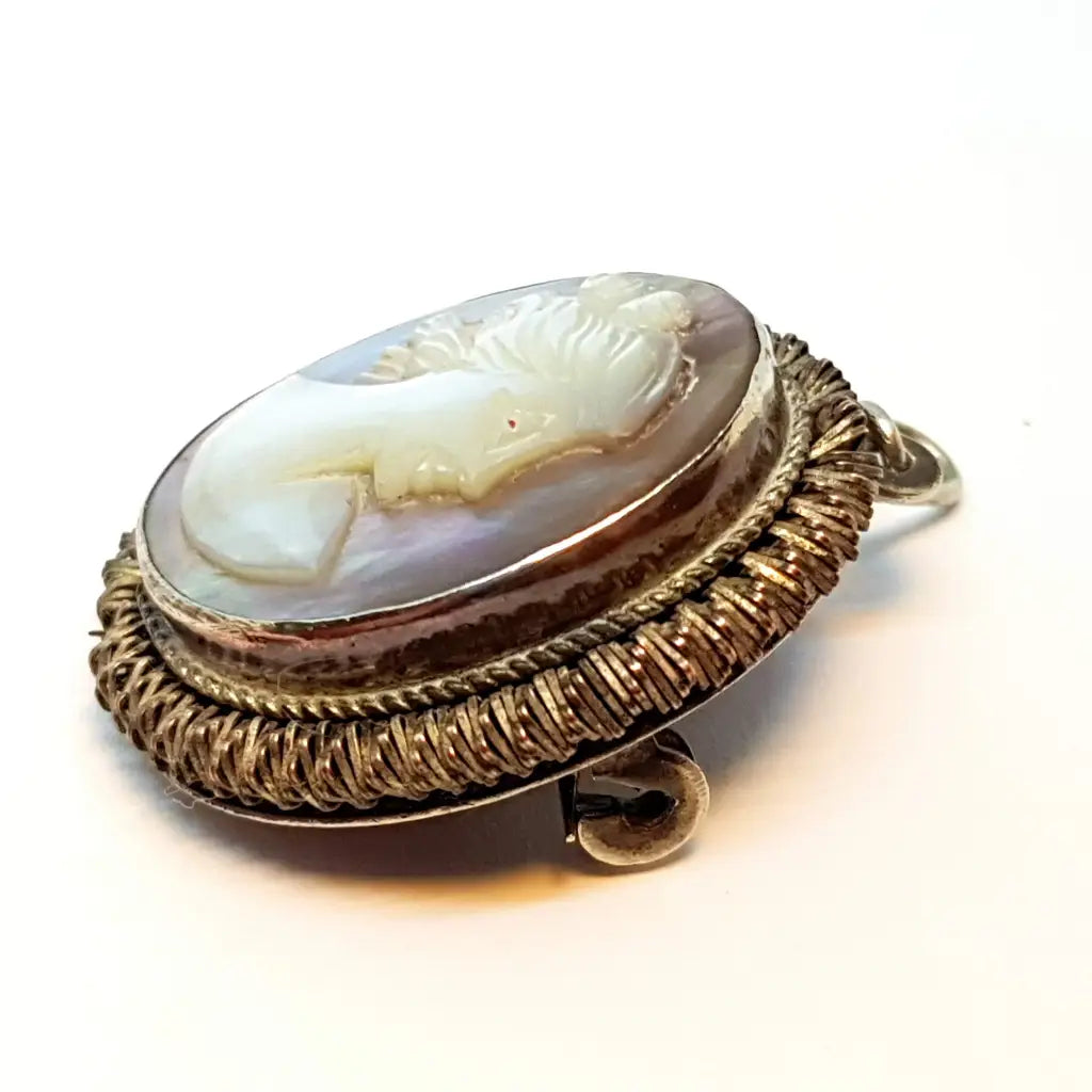 Colgante camafeo concha vintage madre perla tallada broche de plata 800 joyería