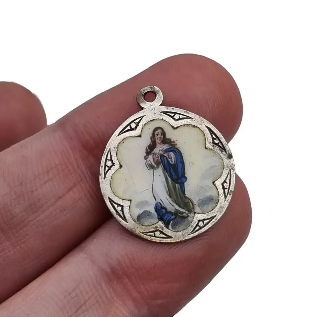 Colgante virgen religiosa esmalte azul medalla inmaculada concepción