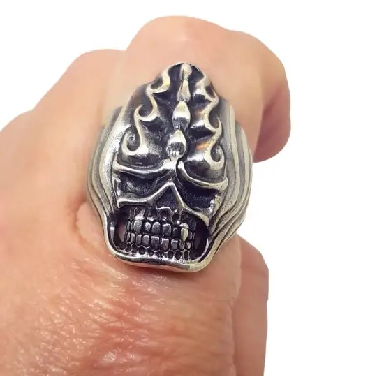 Anillo de calavera plata ley para hombre estilo Rock Heavy Motor talla 10