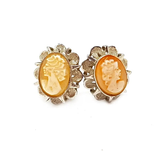 Pendiente de plata Cameo Pendientes 925 y Cameo. Concha tallada. Circa