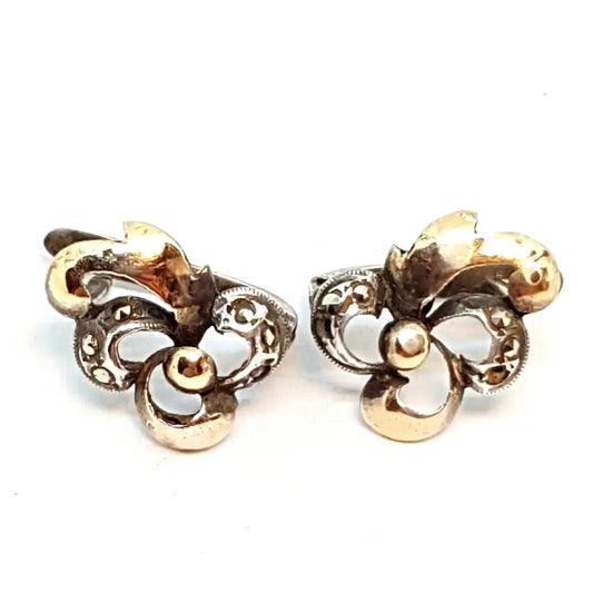 Pendientes art deco de plata y oro Circa 1940 Joyería antigua vintage.