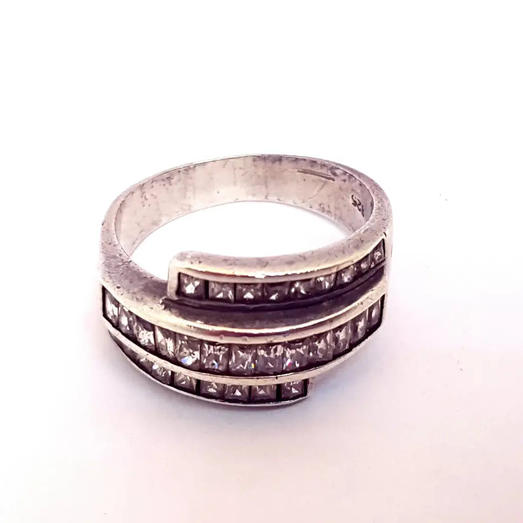 Anillo de plata vintage aro circonitas triple en 925