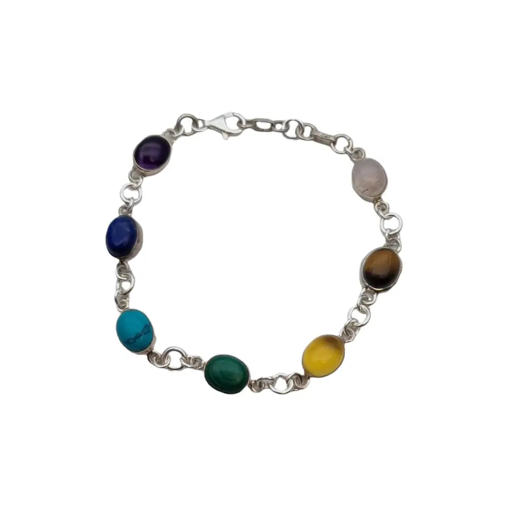 Pulsera de chakras plata con piedras naturales para mujer estilo boho Circa