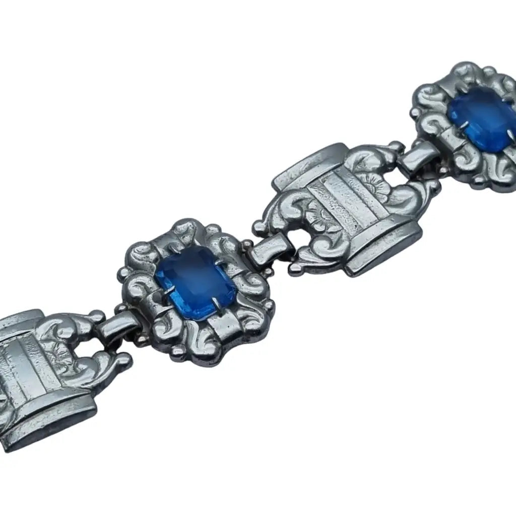 Pulsera art deco azul pulsera de tono plateado antiguo para mujer regalos