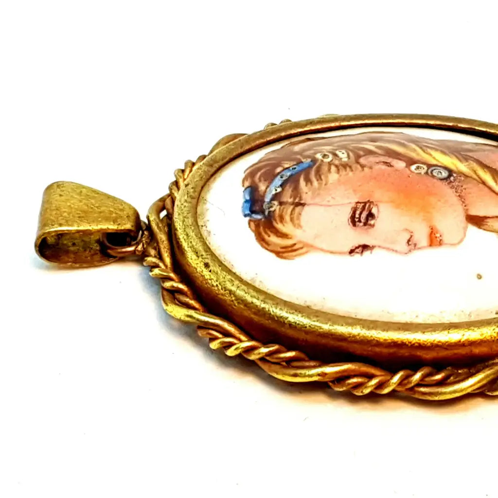 Broche Limoges vintage joyería francesa para mujer pintura de porcelana antigua