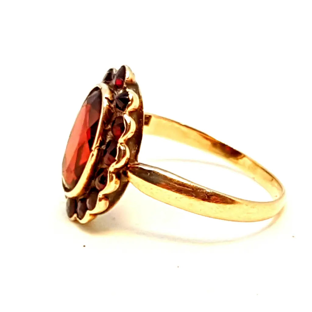 Anillo de granate rojo oro anillo 8k vintage compromiso