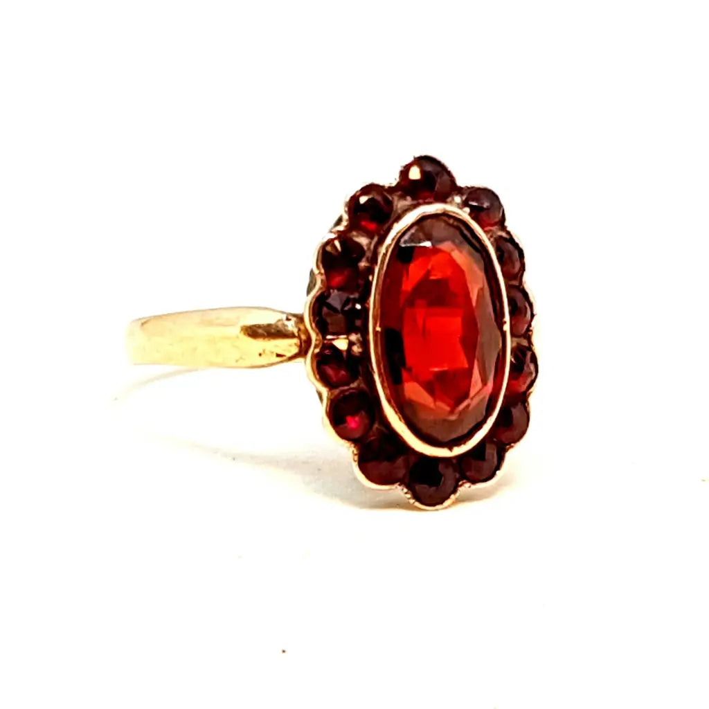 Anillo de granate rojo oro anillo 8k vintage compromiso