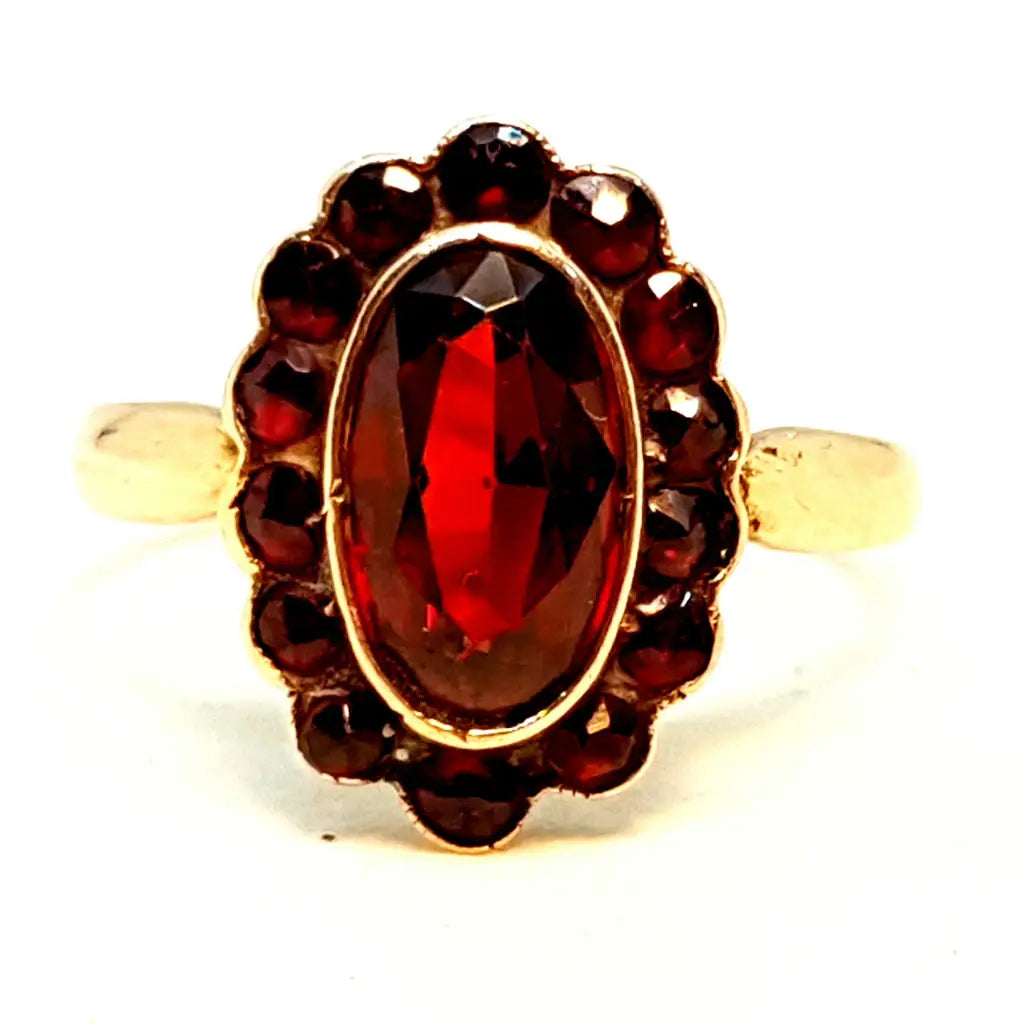 Anillo de granate rojo oro anillo 8k vintage compromiso