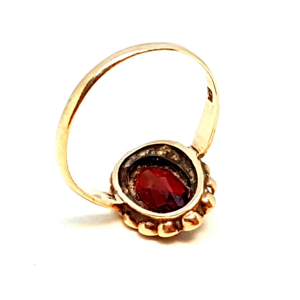 Anillo de granate rojo oro anillo 8k vintage compromiso