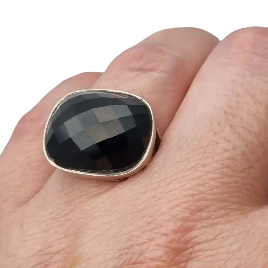 Anillo de ónix negro para mujer estilo vintage piedra facetada joyería