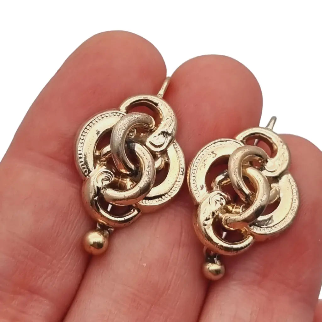 Pendientes belle epoque plata dorada oro 9k joyería antigua en caja original.