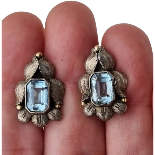 Pendiente azul art deco pendientes de plata vintage