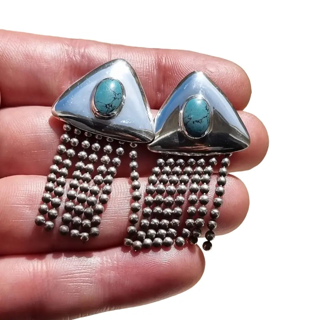 Pendientes triangulares para mujer plata de ley 925 azul turquesa pendientes