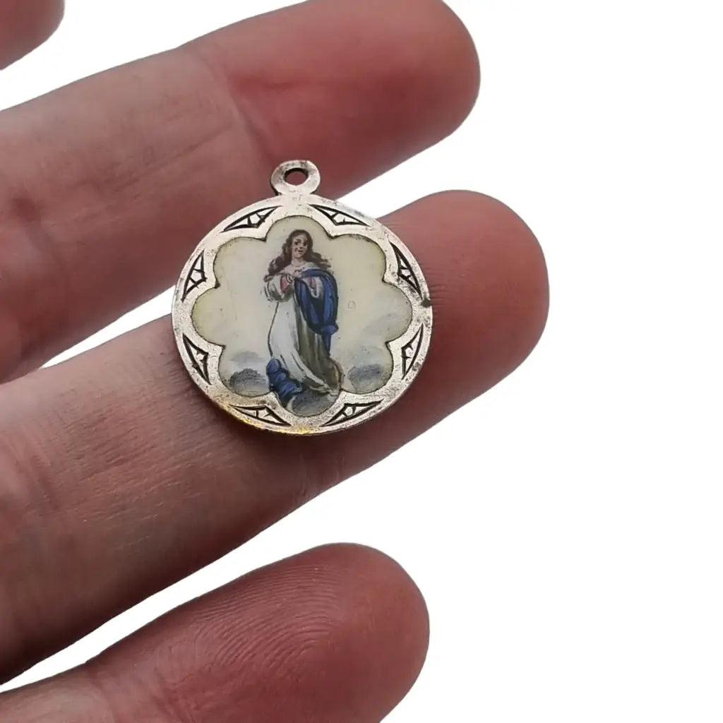 Colgante virgen religiosa esmalte azul medalla inmaculada concepción