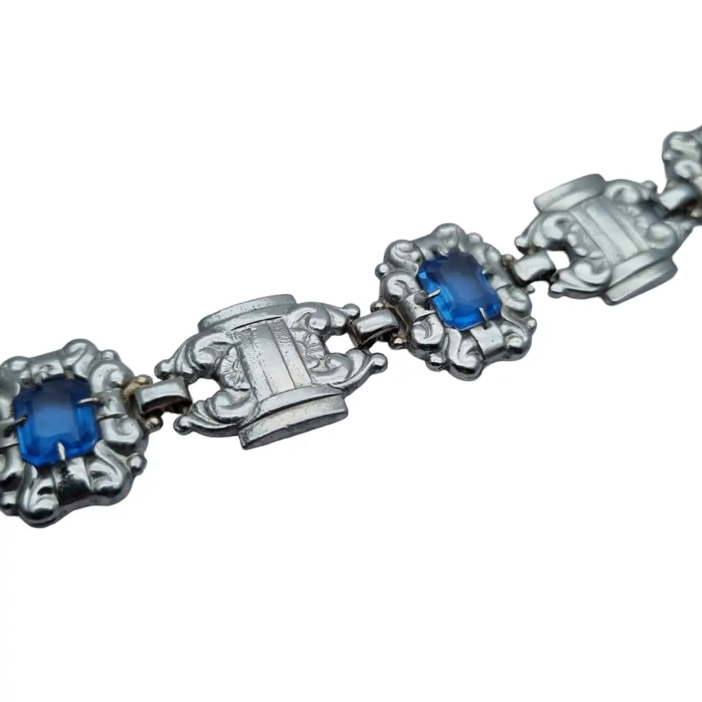 Pulsera art deco azul pulsera de tono plateado antiguo para mujer regalos