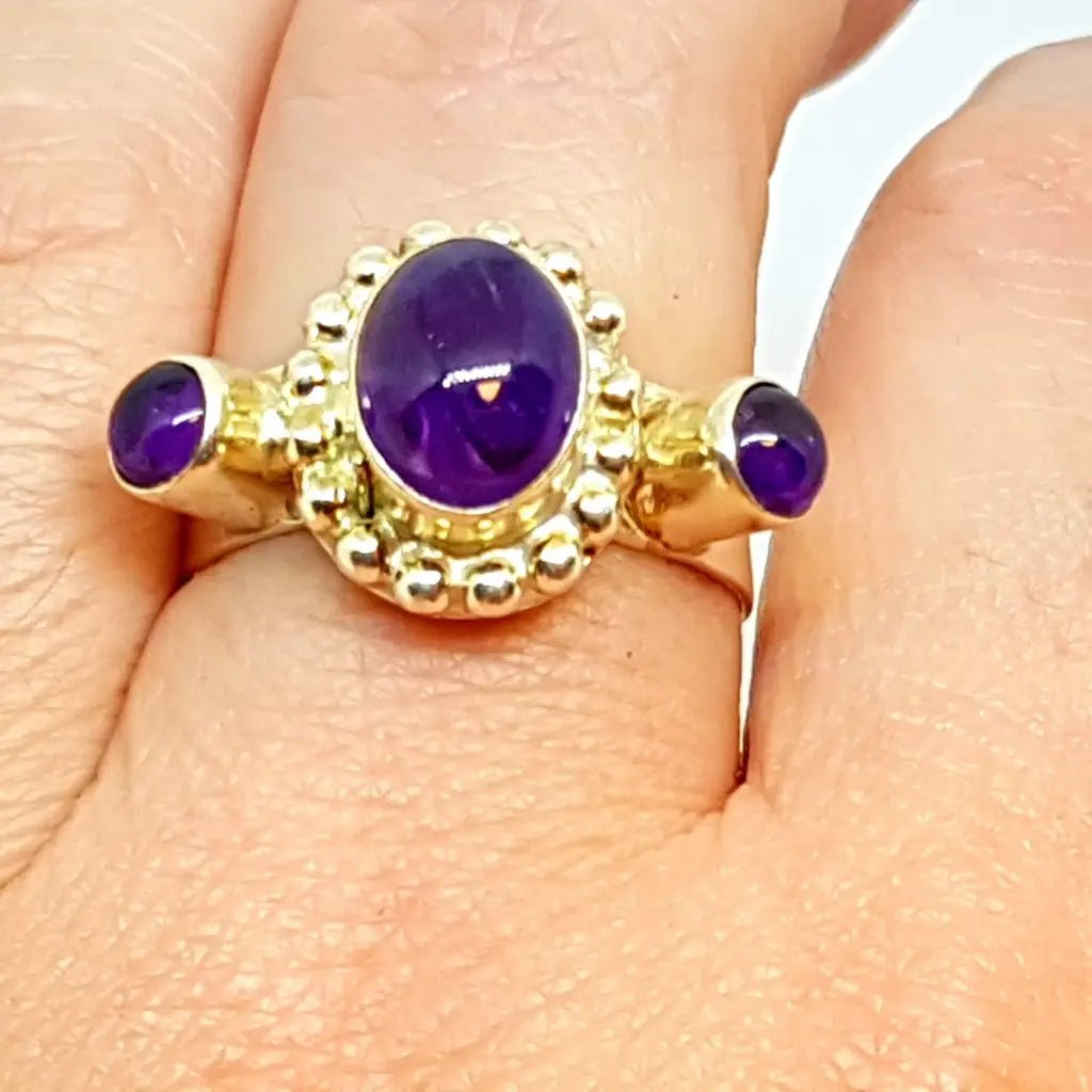 Anillo de plata boho amatista para mujer piedra morada anillo diferente regalos