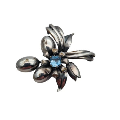 Broche grande de flor art deco vintage boda joyería pedrería azul regalo