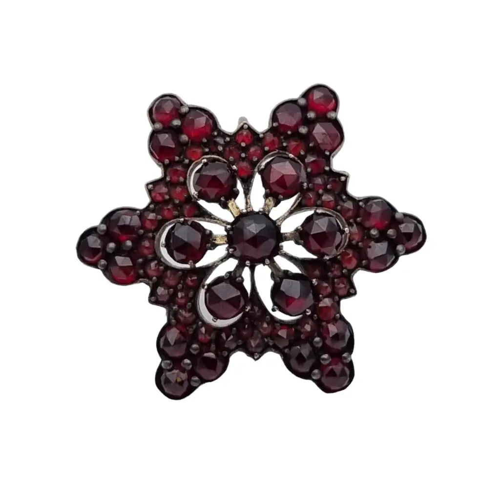 Broche de granate victoriano antiguo para ella plata dorada flor copo