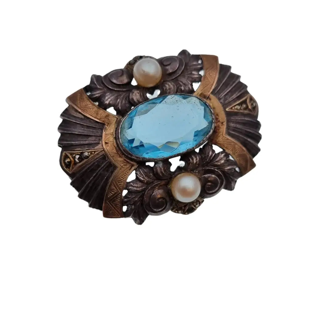 Broche art deco de plata joyería vintage para mujer broche azul