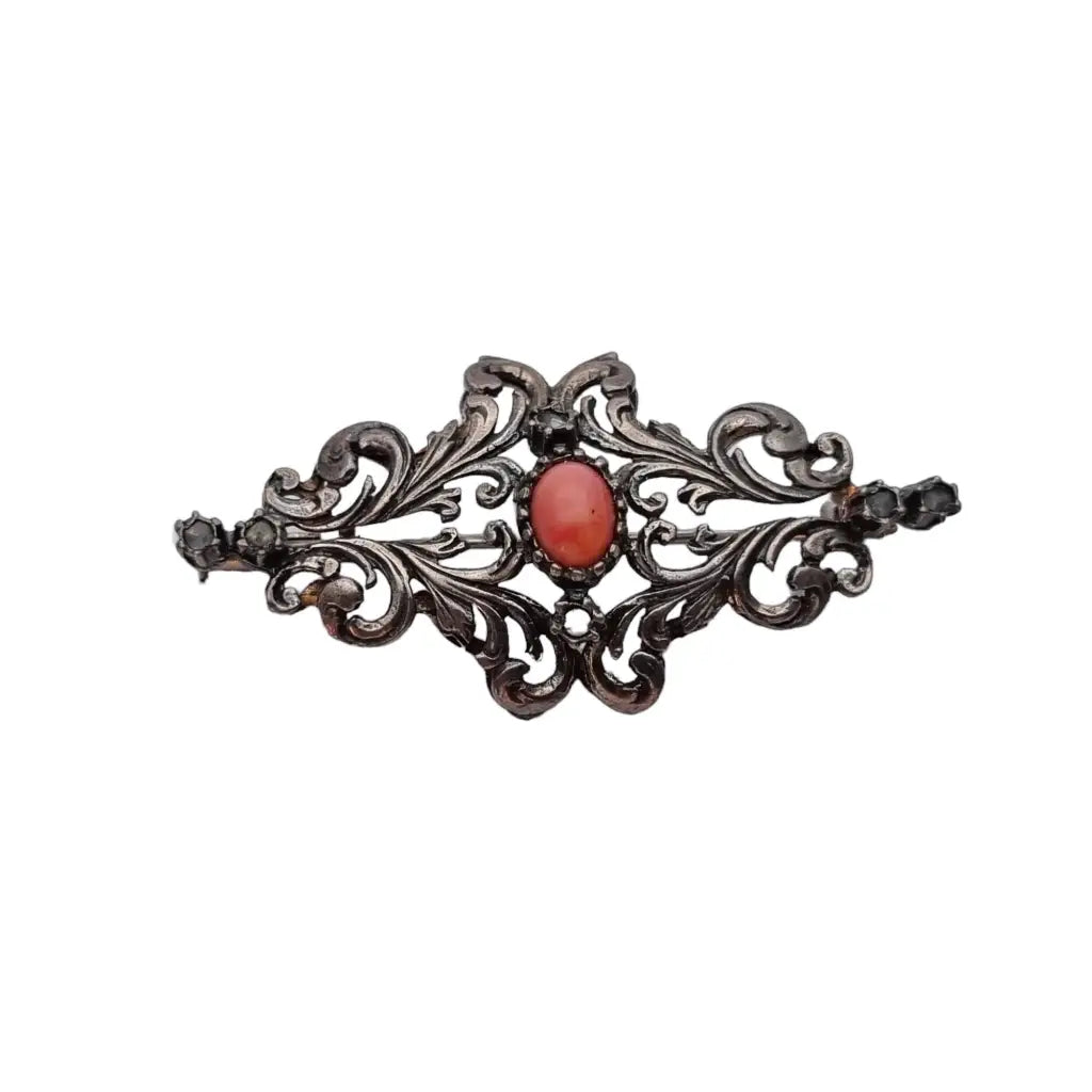 Broche de coral victoriano alfiler plata ley piedra topacio blanco