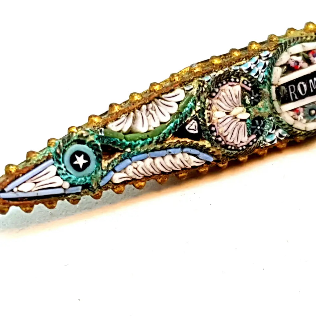 Broche micromosaico Roma micromosaico. Circa 1920. Joyería antigua y vintage.