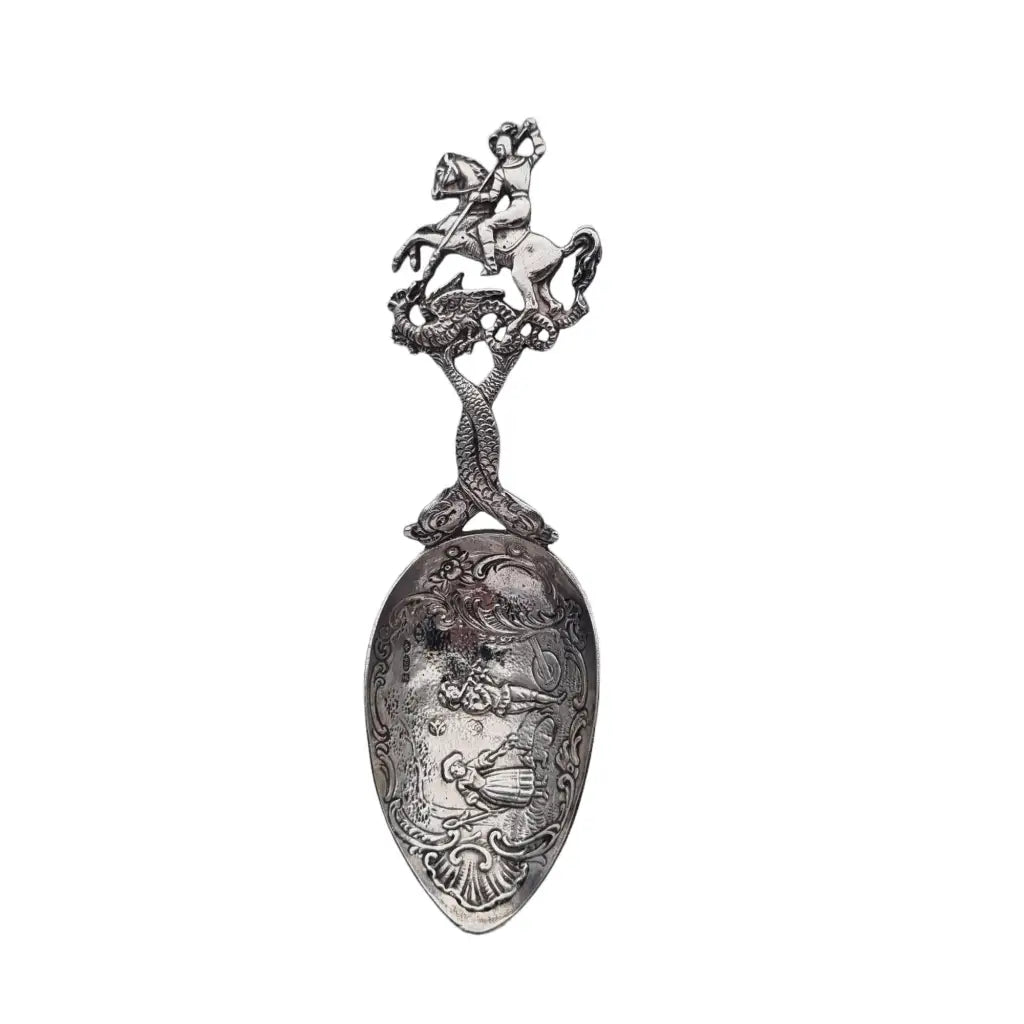 Cuchara de Plata Antigua plata muy decorada San Jorge y el Dragón Escena