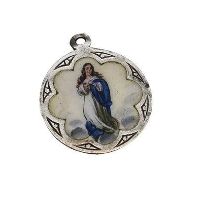 Colgante virgen religiosa esmalte azul medalla inmaculada concepción