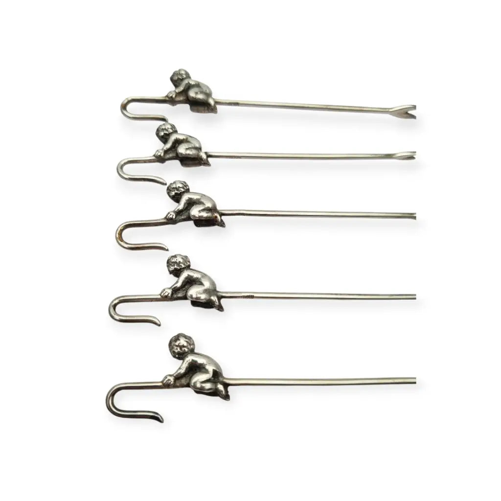 Juego de 6 tenedores antiguos para tapas estilo victoriano con querubines