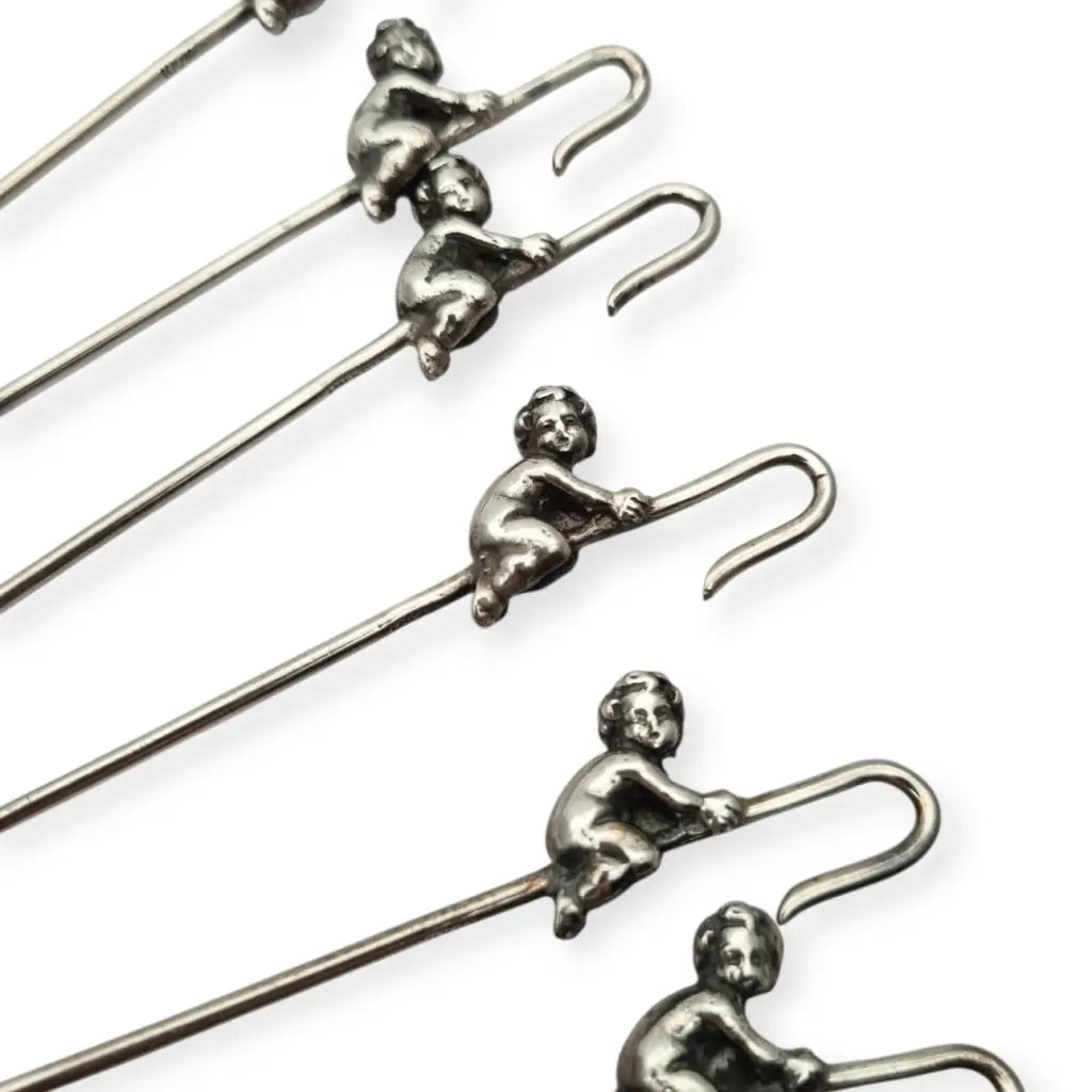 Juego de 6 tenedores antiguos para tapas estilo victoriano con querubines