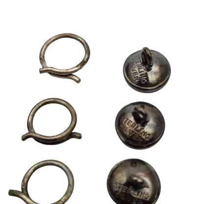 Juego de seis botones Art Déco sterling silver y nácar caja original Made in