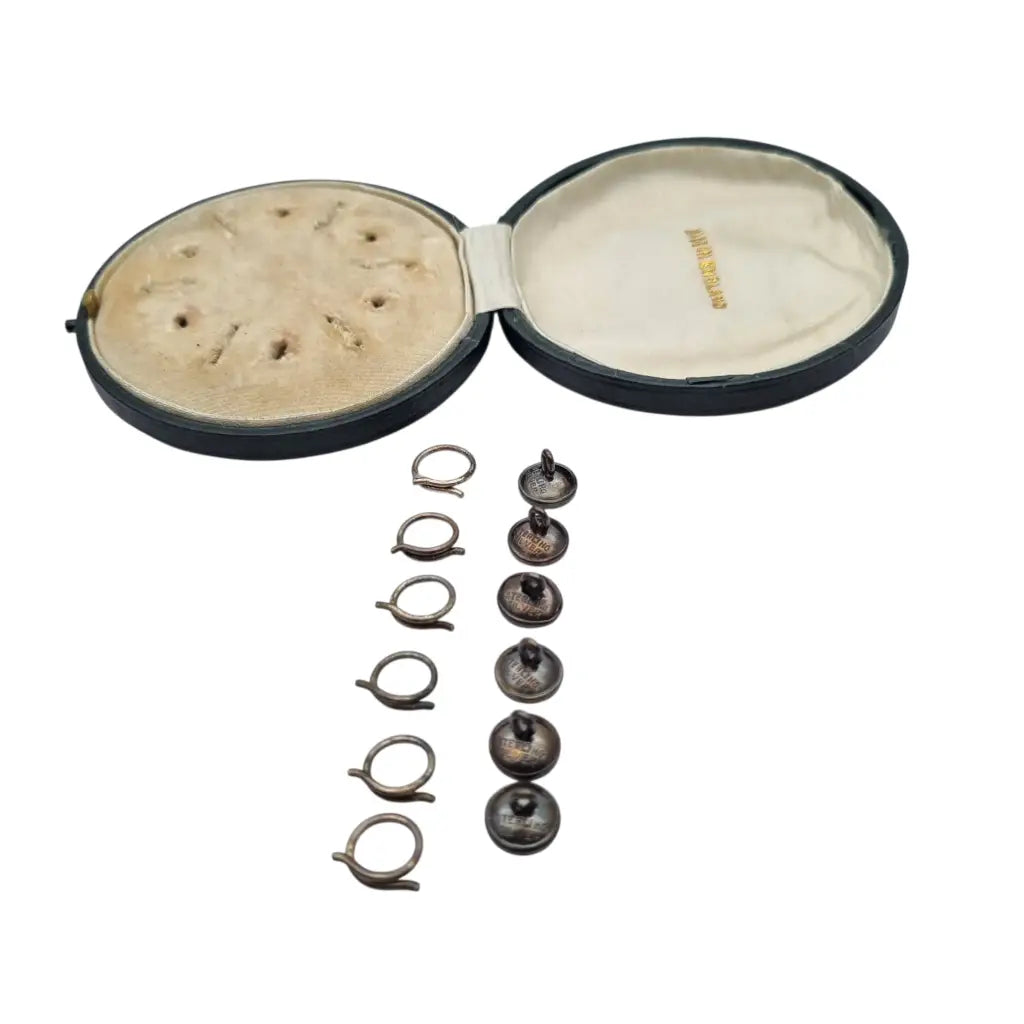 Juego de seis botones Art Déco sterling silver y nácar caja original Made in