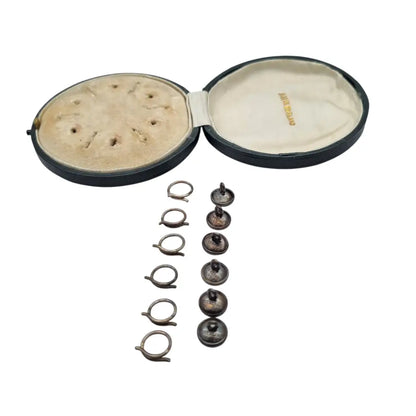 Juego de seis botones Art Déco sterling silver y nácar caja original Made in