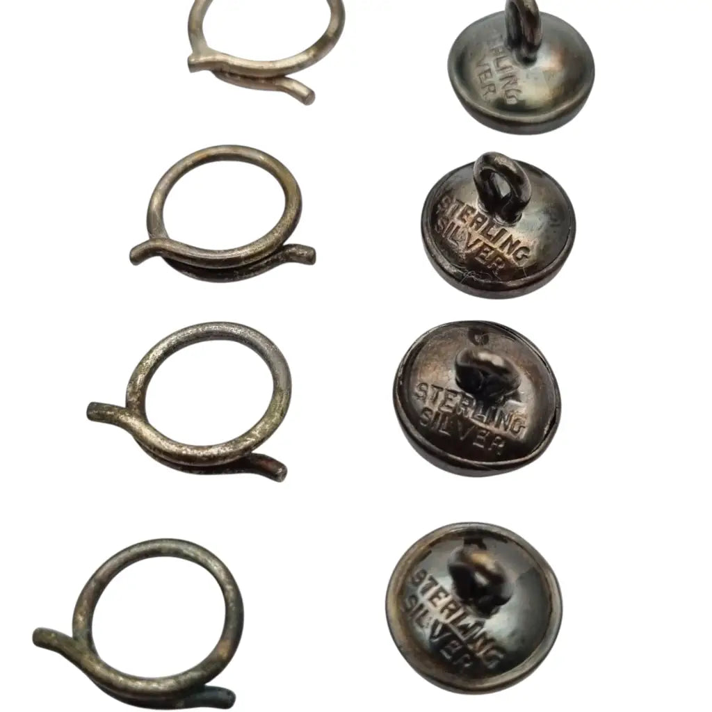 Juego de seis botones Art Déco sterling silver y nácar caja original Made in