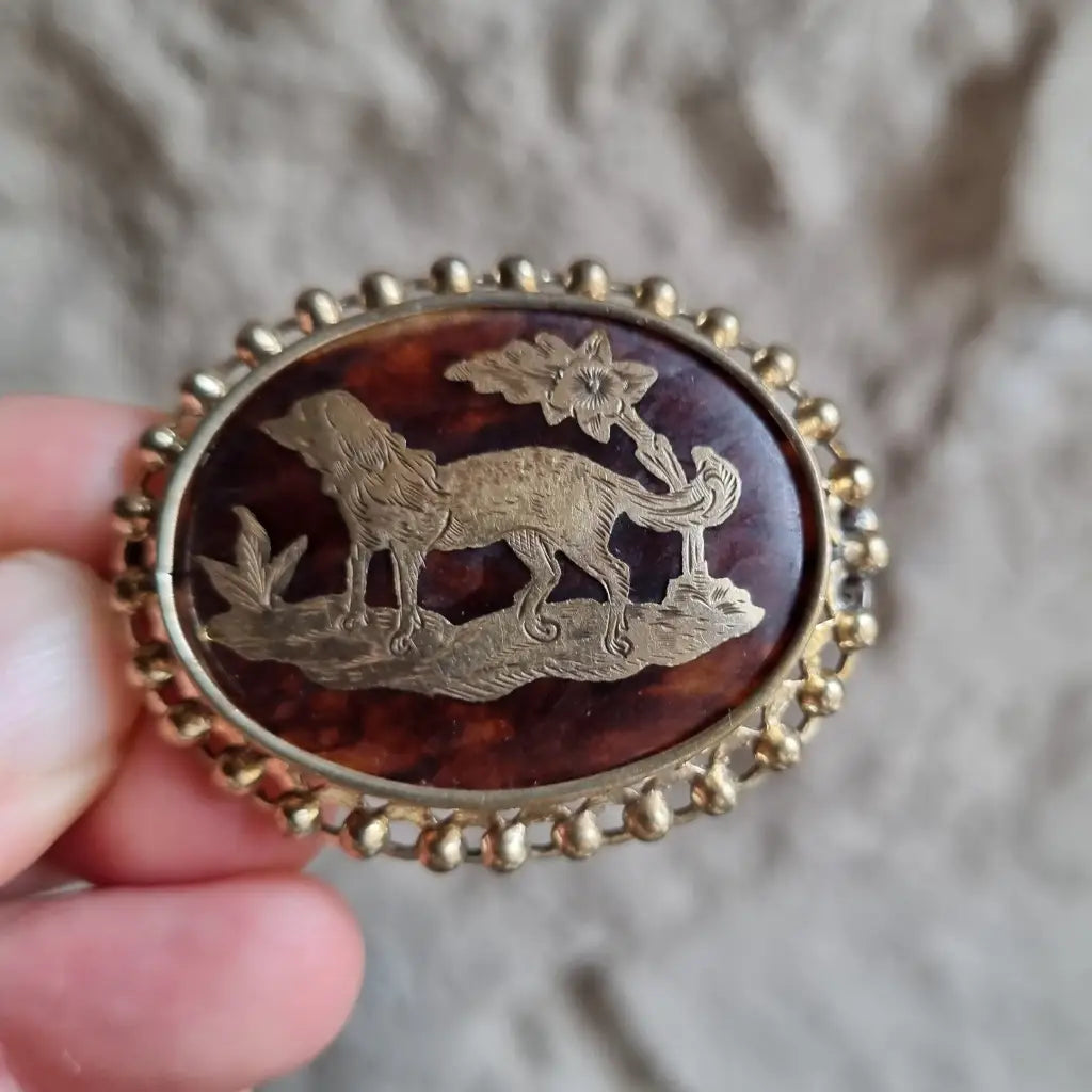 Broche de cazador victoriano broche perro trabajo exquisito antiguo