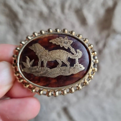 Broche de cazador victoriano broche perro trabajo exquisito antiguo