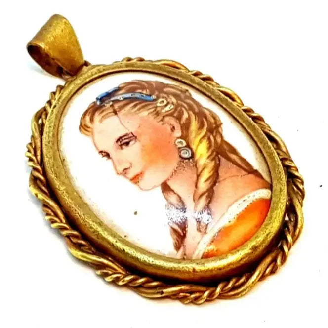 Broche Limoges vintage joyería francesa para mujer pintura de porcelana antigua