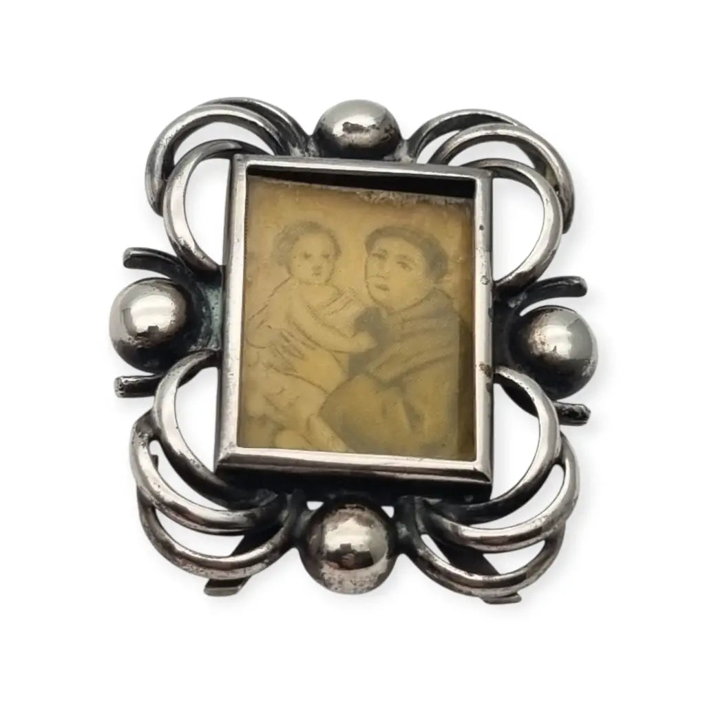 Marco de viaje en plata con imagen San Antonio Padua y Niño Jesús